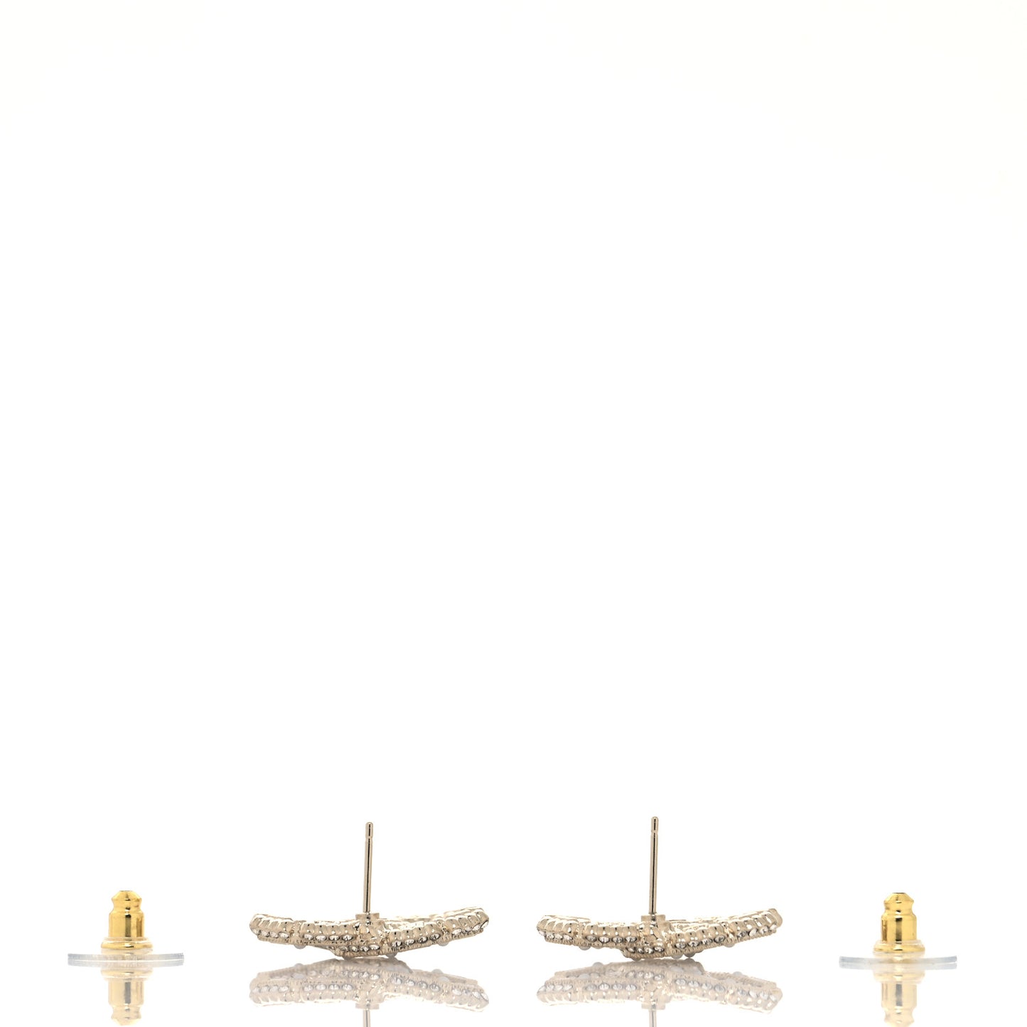 Crystal Baguette Pearl CC Earrings Gold Pearly White
