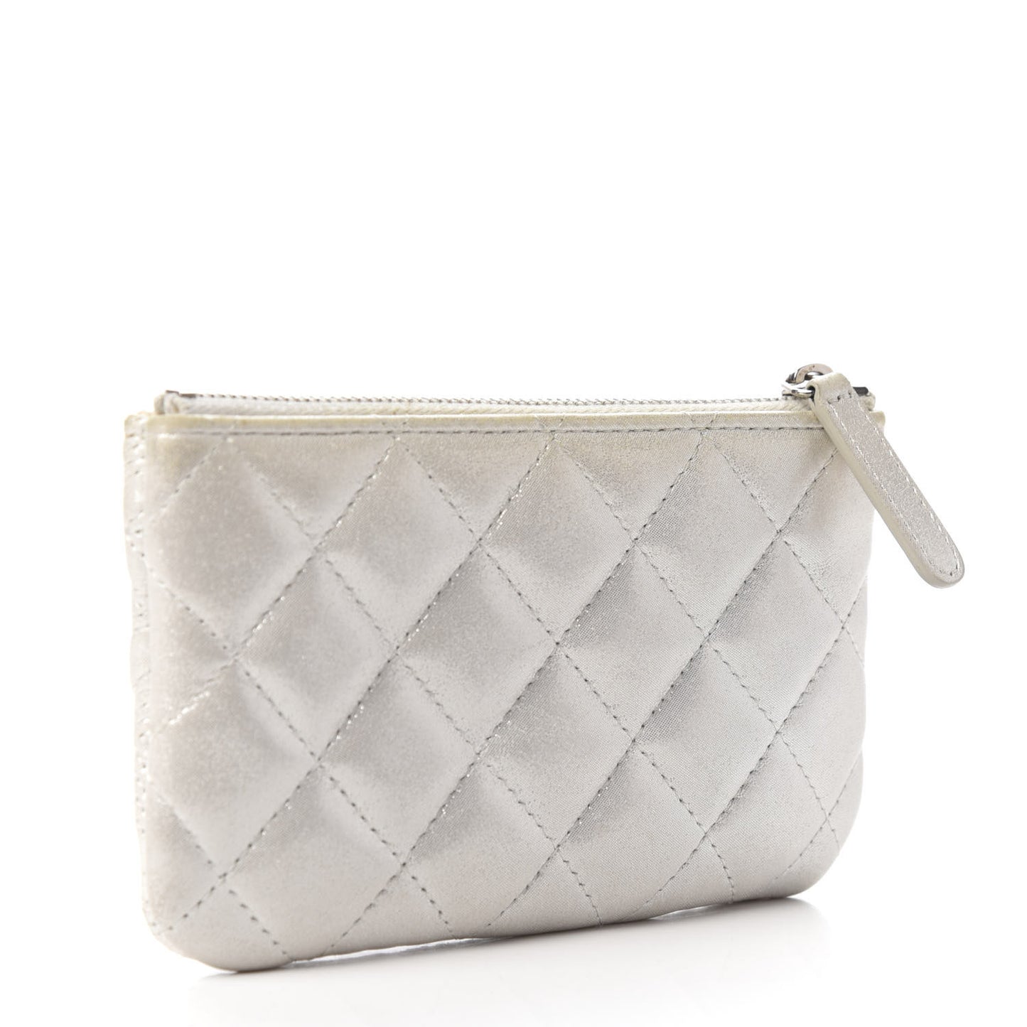 Metallic Lambskin Star Embossed Coin Purse Case Silver