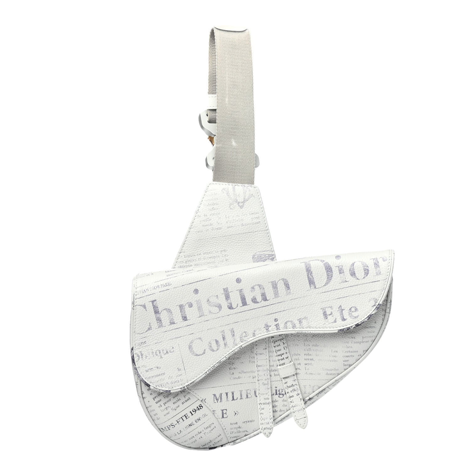Christian Dior X DANIEL ARSHAM Grained Calfskin Newspaper Print Saddle Bag White 1 of 4