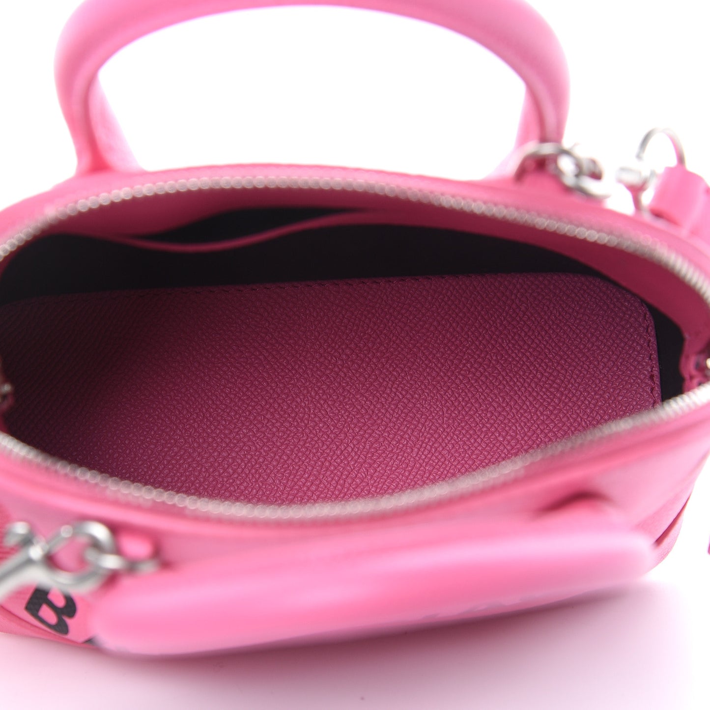 Signature Grained Calfskin Logo XXS Ville Top Handle Bag Rose Bubblegum Black
