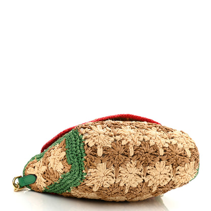 Gucci Raffia Azalea Calfskin Crochet Flower Small GG Marmont Shoulder Bag Natural Ecru Green Red New Shamarock 4 of 12