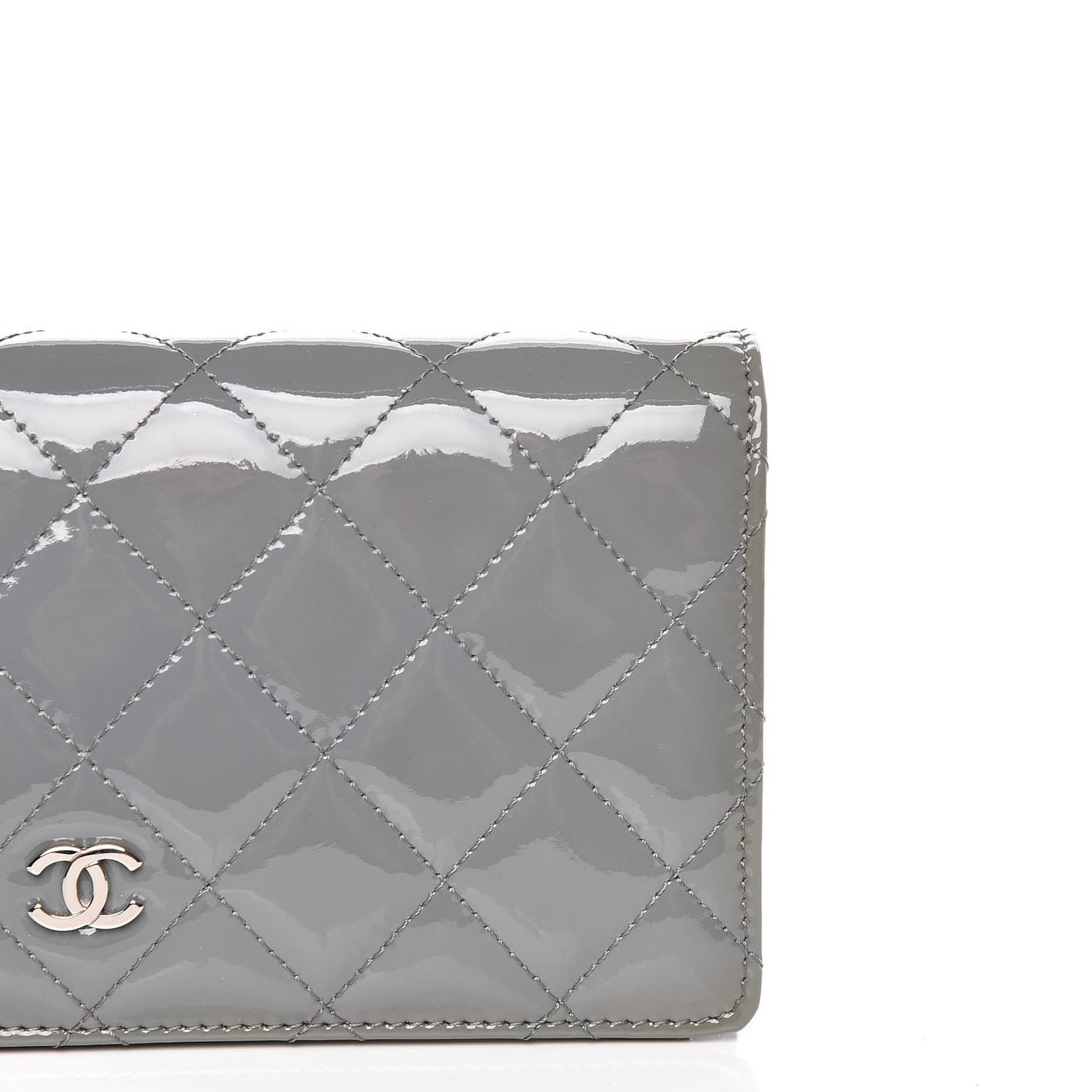 Patent Quilted Yen Wallet Grey