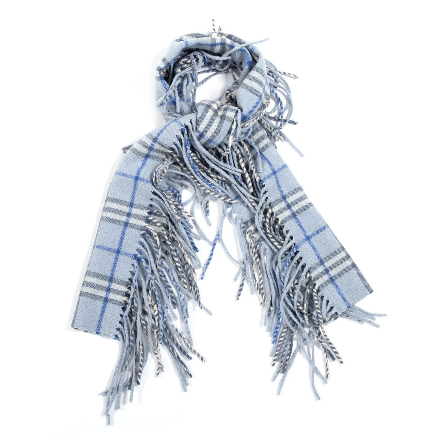 Cashmere Check Happy Fringe Scarf Light Blue