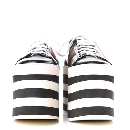Gucci Malaga Kid Peggy Platform Sneakers 37 Black White 2 of 9