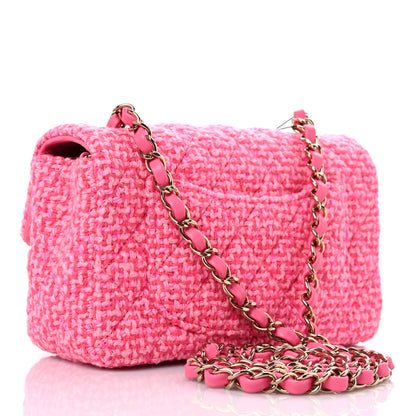 Chanel Wool Tweed Quilted Mini Rectangular Flap Dark Pink Fuchsia 3 of 10