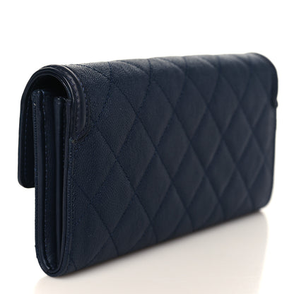 Chanel Caviar Quilted Filigree Large Gusset Flap Wallet Navy 3 of 7