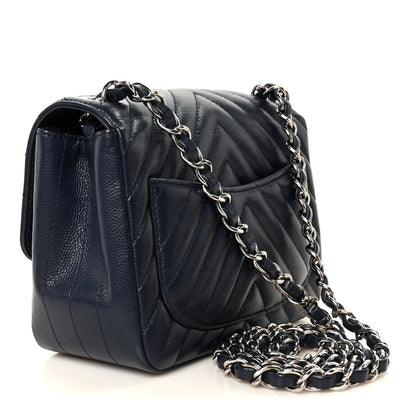 Chanel Caviar Chevron Quilted Mini Square Flap Blue 3 of 12
