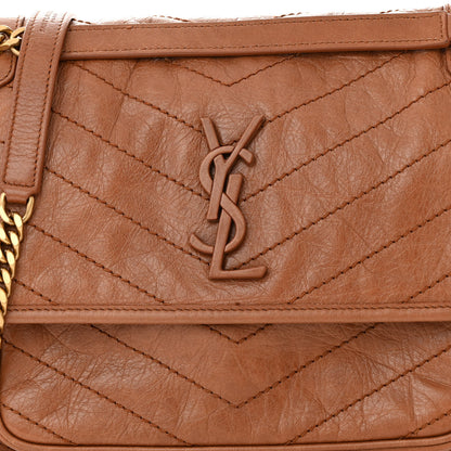 Saint Laurent Crinkled Calfskin Matelasse Monogram Medium Niki Chain Satchel Caramel 8 of 11