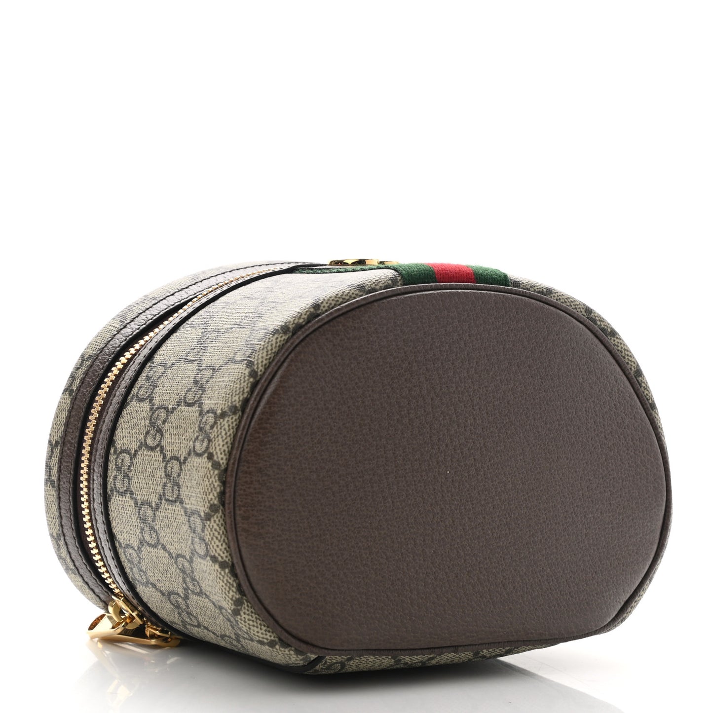 GG Supreme Monogram Textured Calfskin Web Ophidia Vanity Cosmetic Case Beige Ebony New Acero