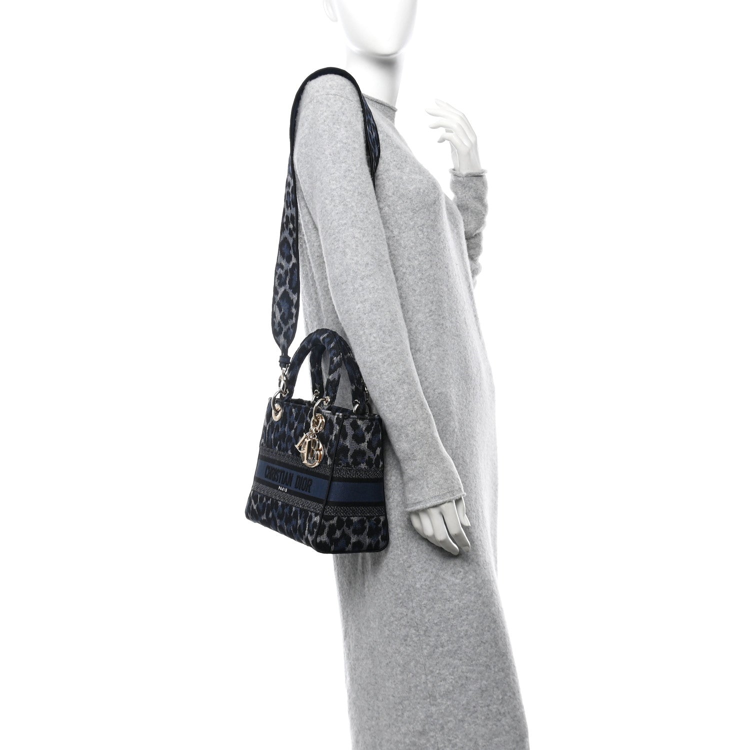 Christian Dior Canvas Mizza Embroidered Medium Lady D-Lite Blue 2 of 10