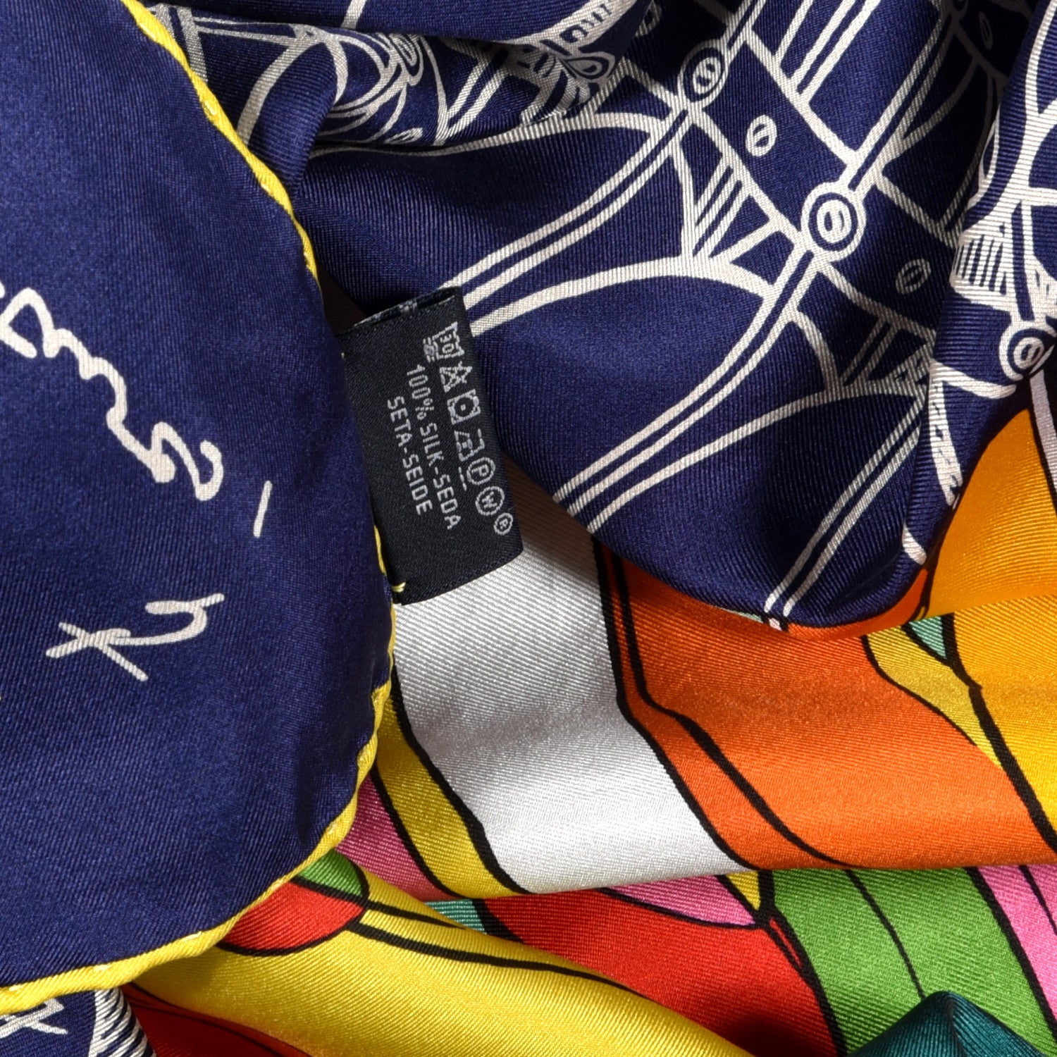 Hermes Silk Le Pegase d'Hermes Cut Wash 140 Scarf Marine Jaune Vif Multicolore 4 of 4