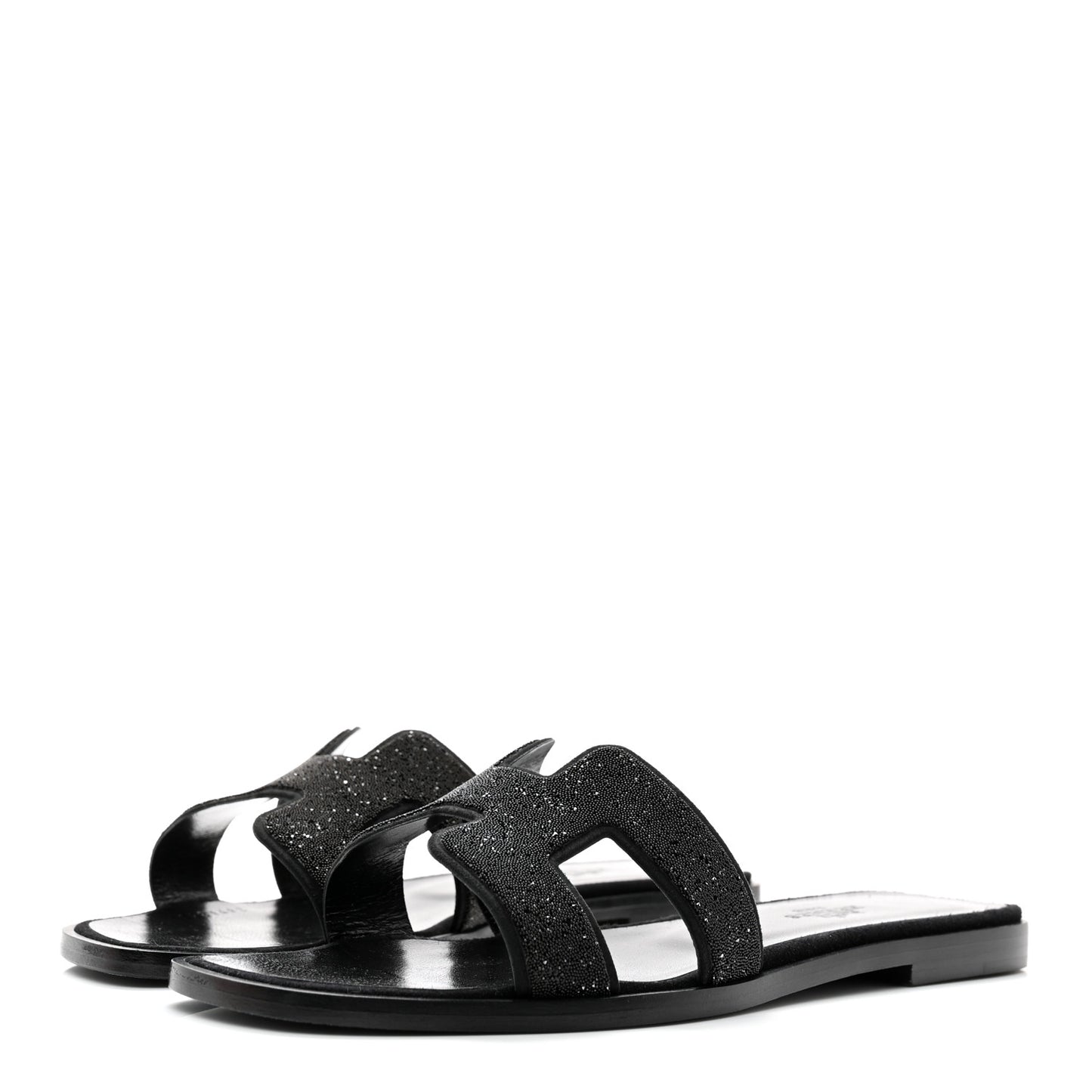 Suede Goatskin Crystal Powder Oran Sandals 36.5 Black
