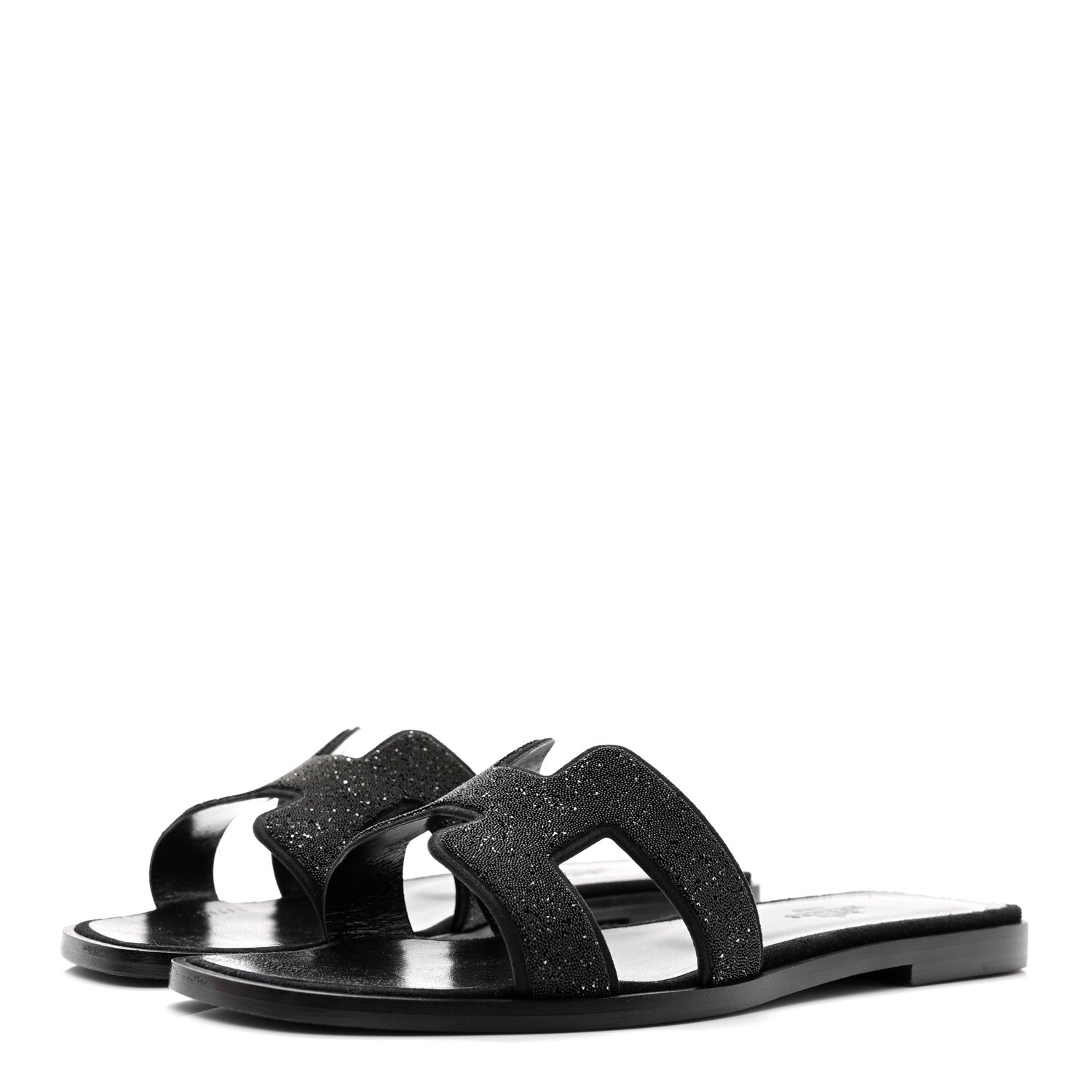 Hermes Suede Goatskin Crystal Powder Oran Sandals 36.5 Black 3 of 10