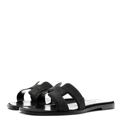 Hermes Suede Goatskin Crystal Powder Oran Sandals 36.5 Black 3 of 10