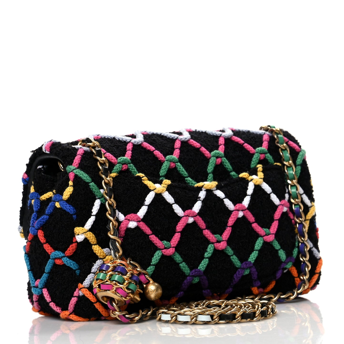Tweed Diamond Threaded Mini Rectangular Pearl Crush Flap Black Multicolor
