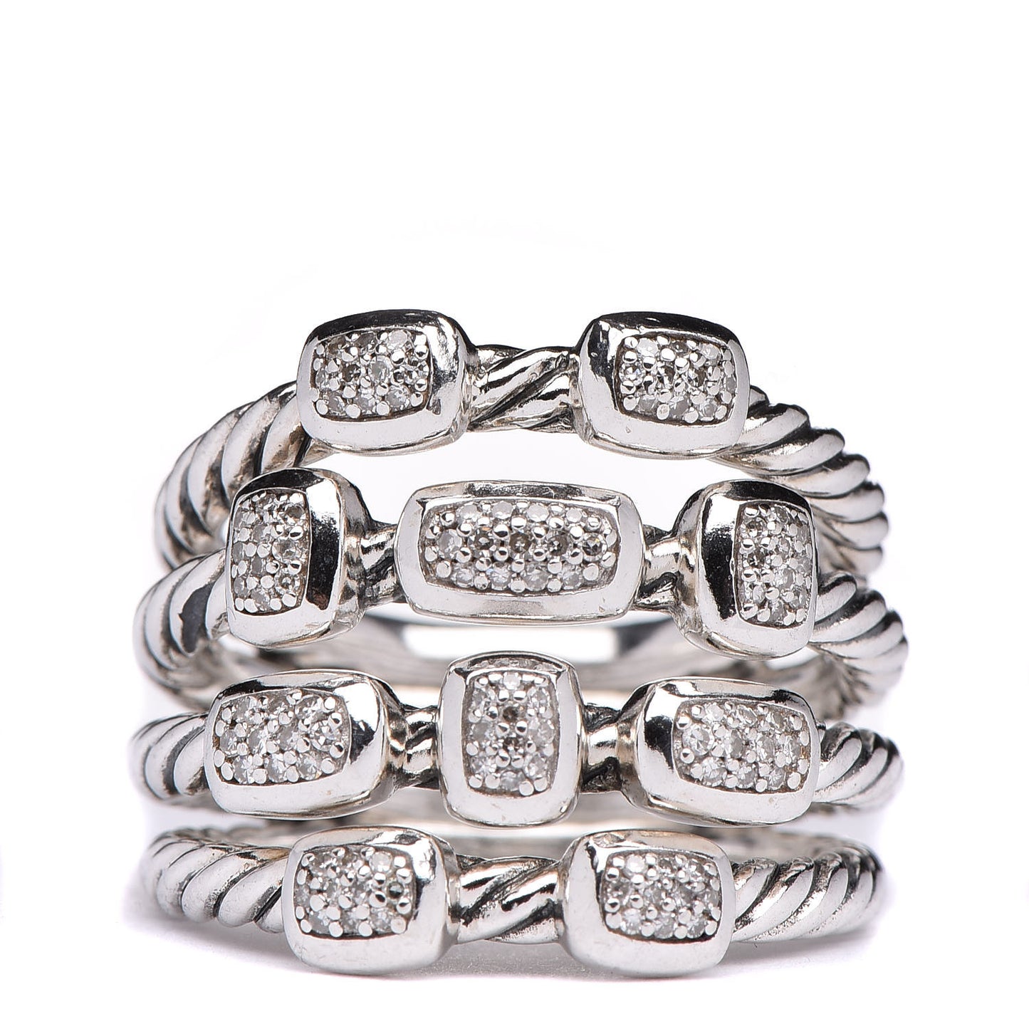 Sterling Silver Diamond Confetti 4 Row Ring 53 6.5