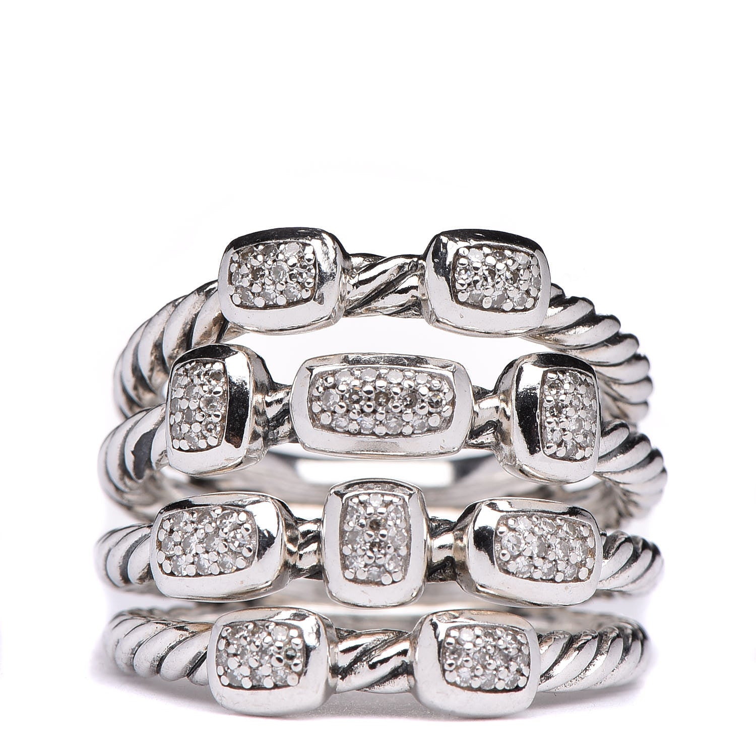 David Yurman Sterling Silver Diamond Confetti 4 Row Ring 53 6.5 1 of 5