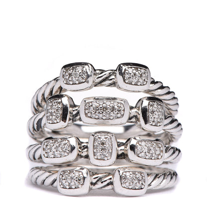 David Yurman Sterling Silver Diamond Confetti 4 Row Ring 53 6.5 1 of 5