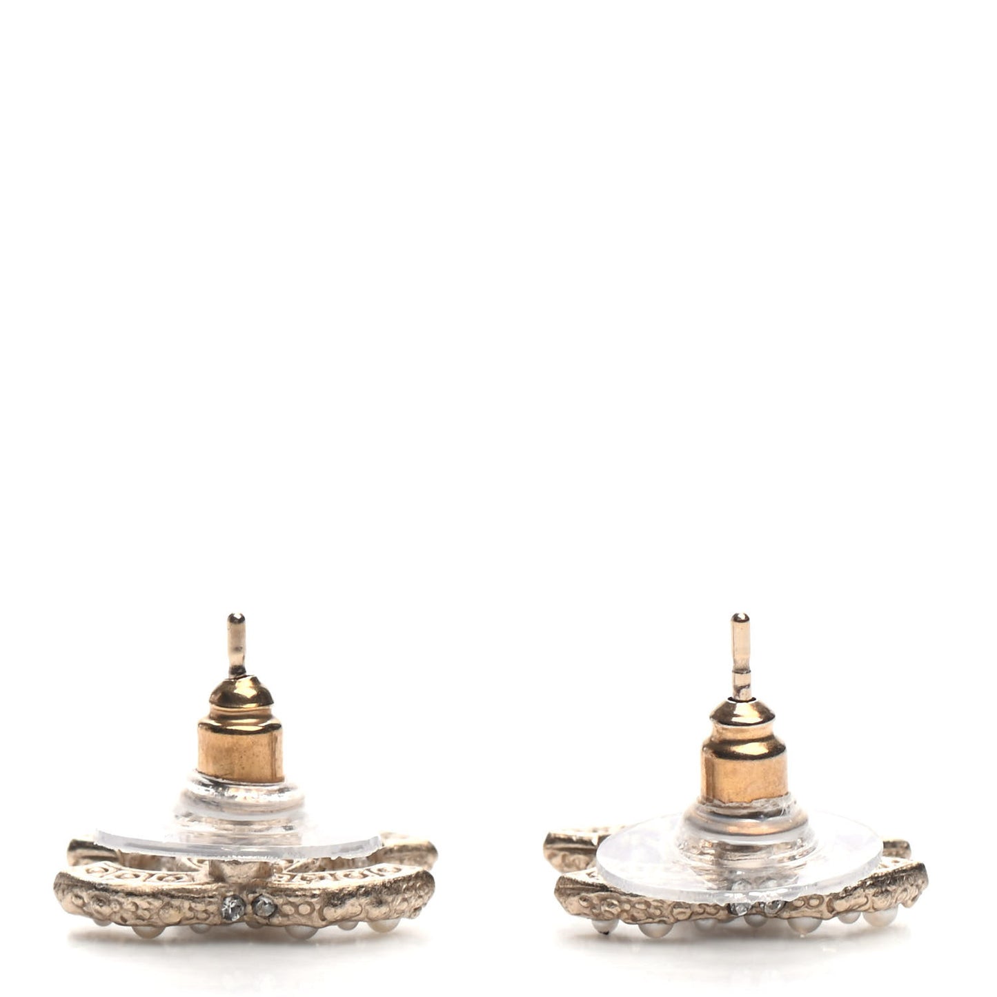 Crystal Pearl CC Earrings Gold