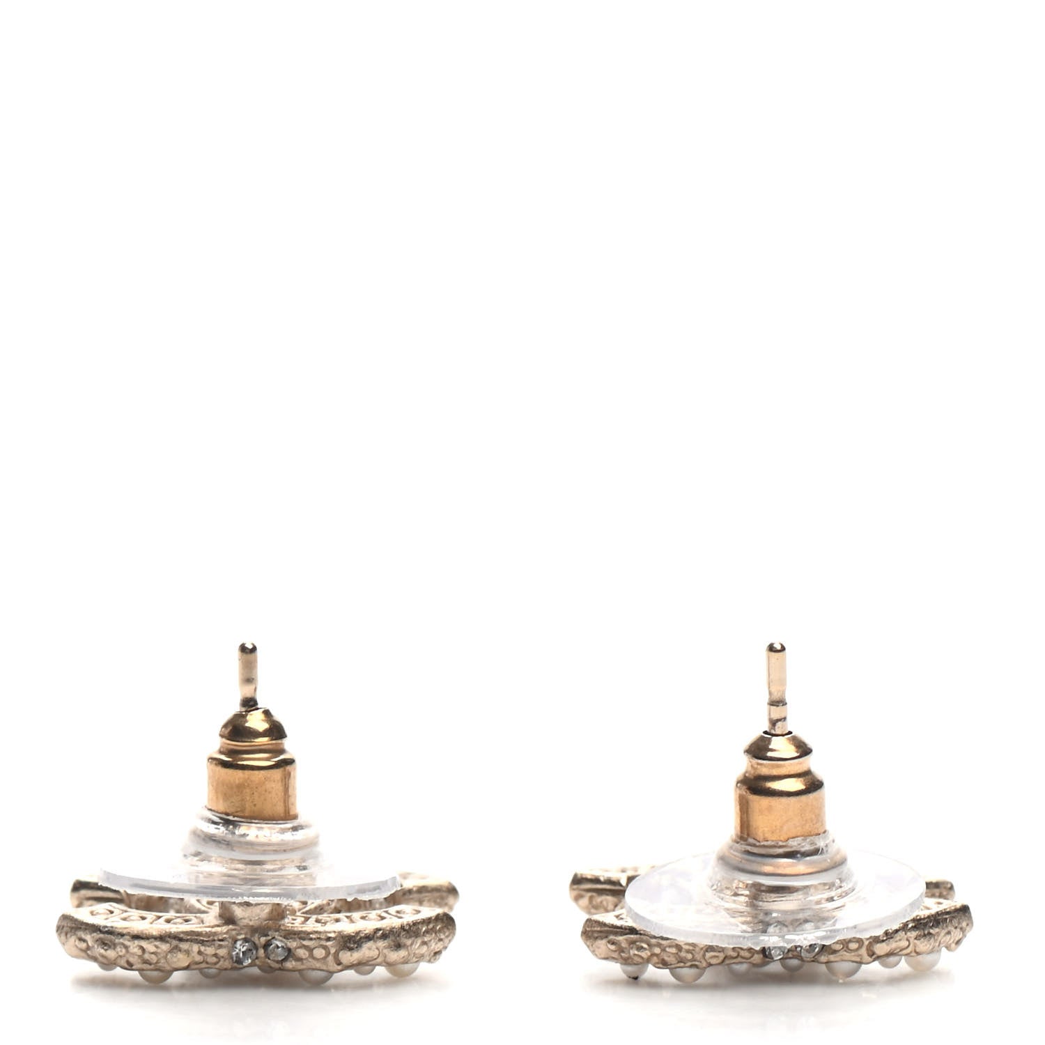 Chanel Crystal Pearl CC Earrings Gold 3 of 5