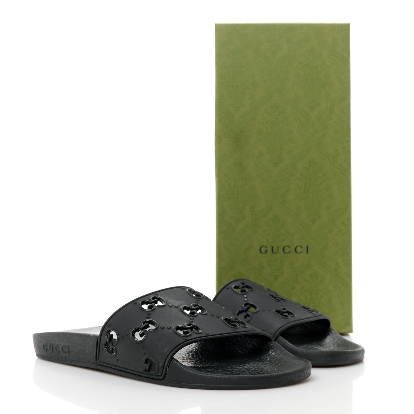 Rubber GG Monogram Perforated Womens Slide Sandals 39 Black