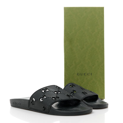 Gucci Rubber GG Monogram Perforated Womens Slide Sandals 39 Black 9 of 9