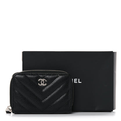 Chanel Caviar Chevron Quilted Zip Coin Purse Black 13 of 13