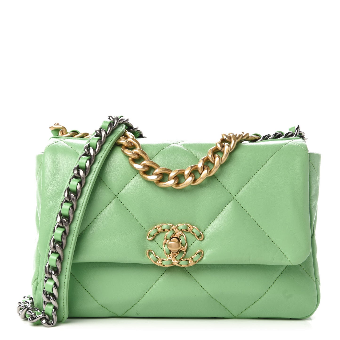 Goatskin Quilted Medium Chanel 19 Flap Light Green