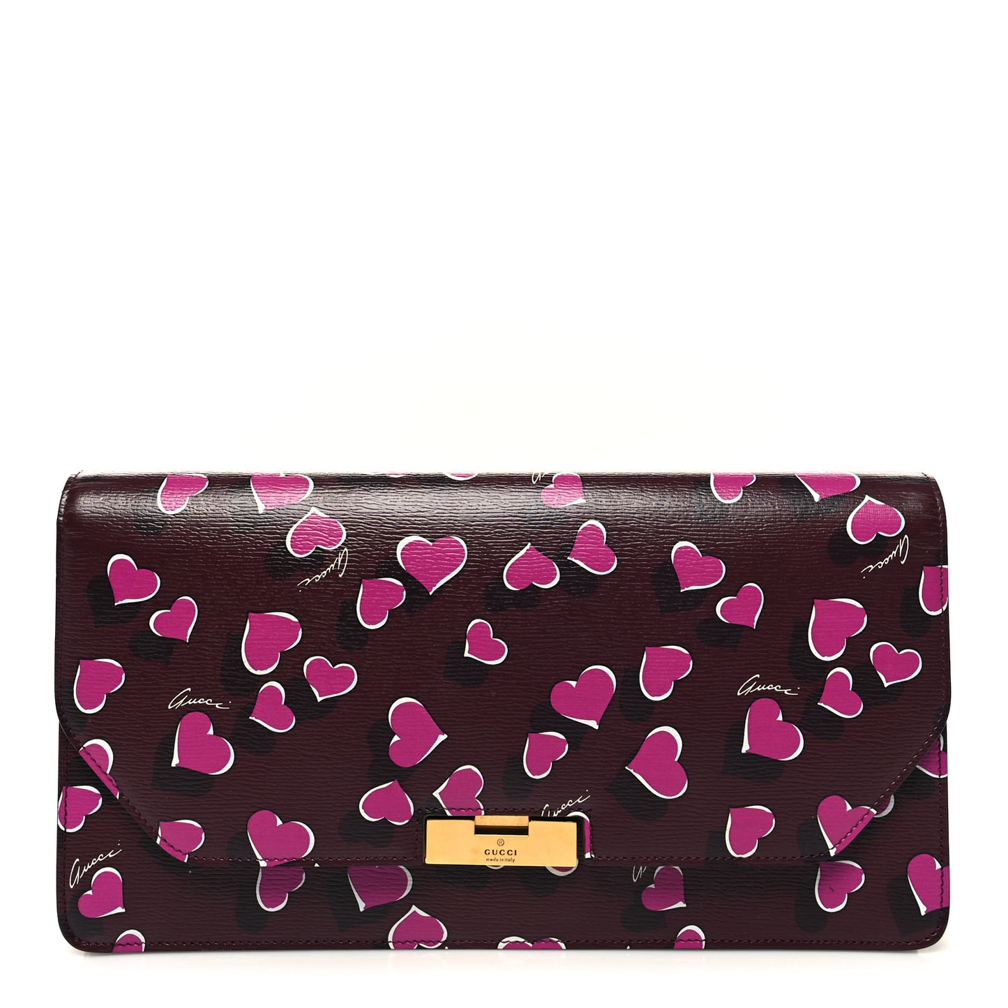 Textured Calfskin Heartbeat Print Clutch New Wine