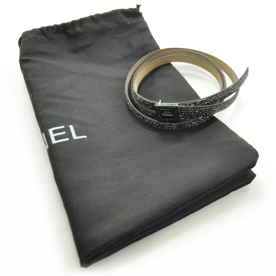 Crystal Skinny Belt Metallic Black