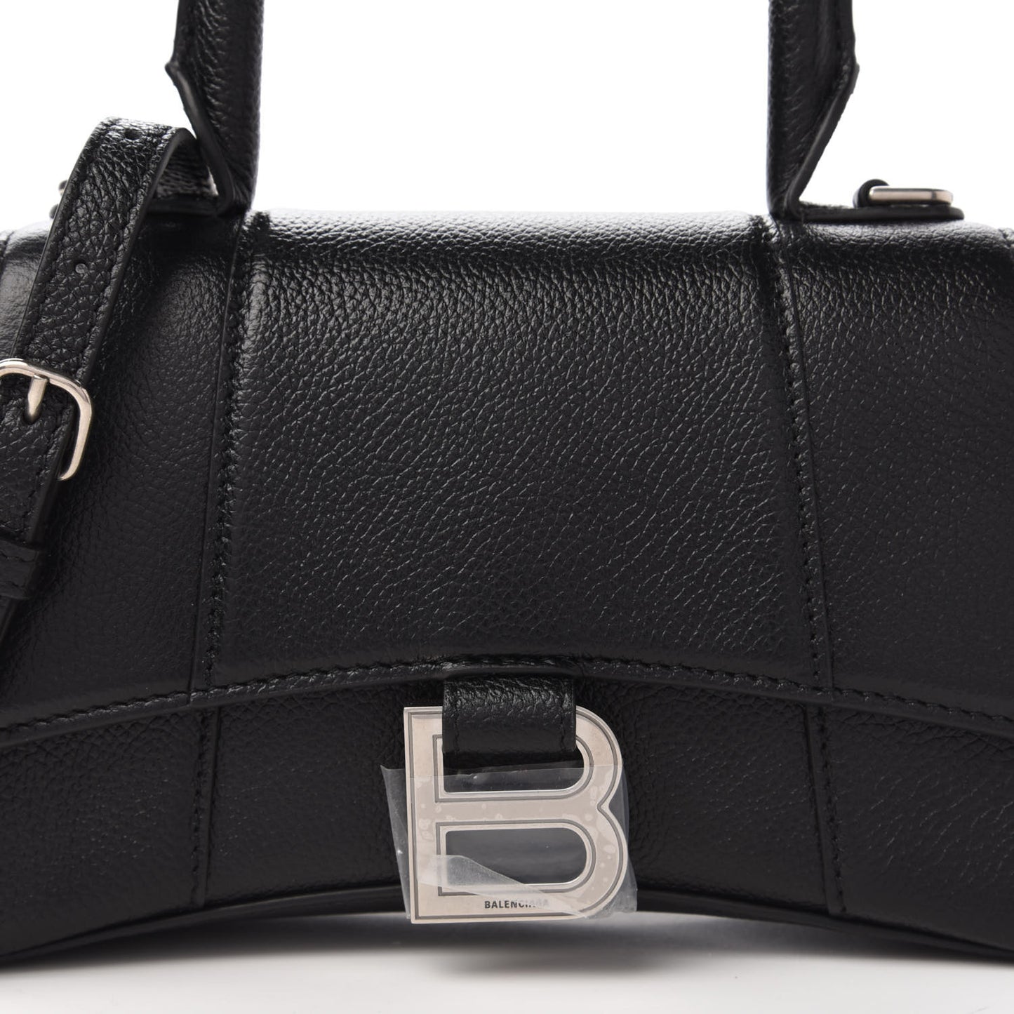Grained Calfskin Hourglass Top Handle Bag XS Black