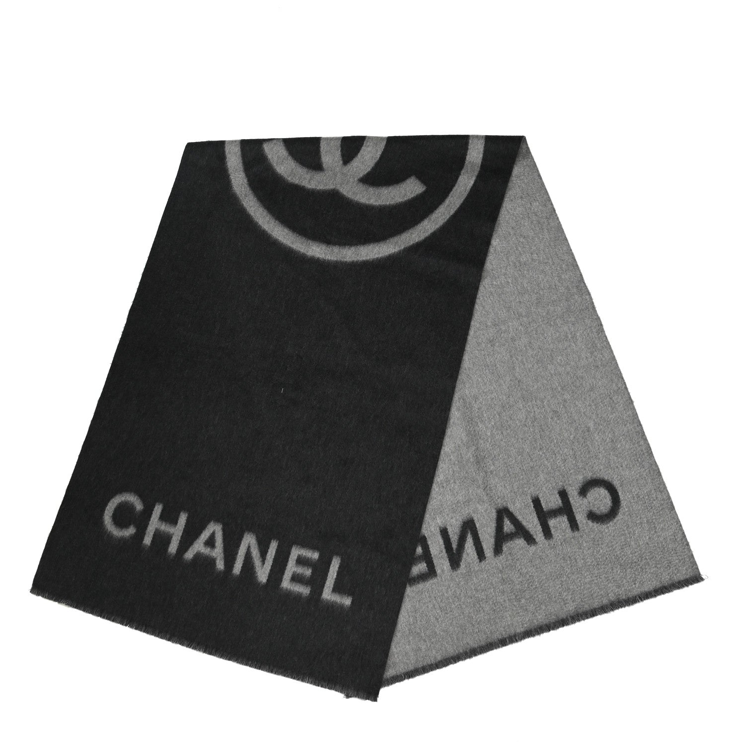 Chanel Cashmere CC Fringe Stole Grey Dark Grey 2 of 3