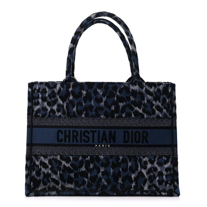 Christian Dior Canvas Mizza Embroidered Medium Leopard Book Tote Blue 1 of 11