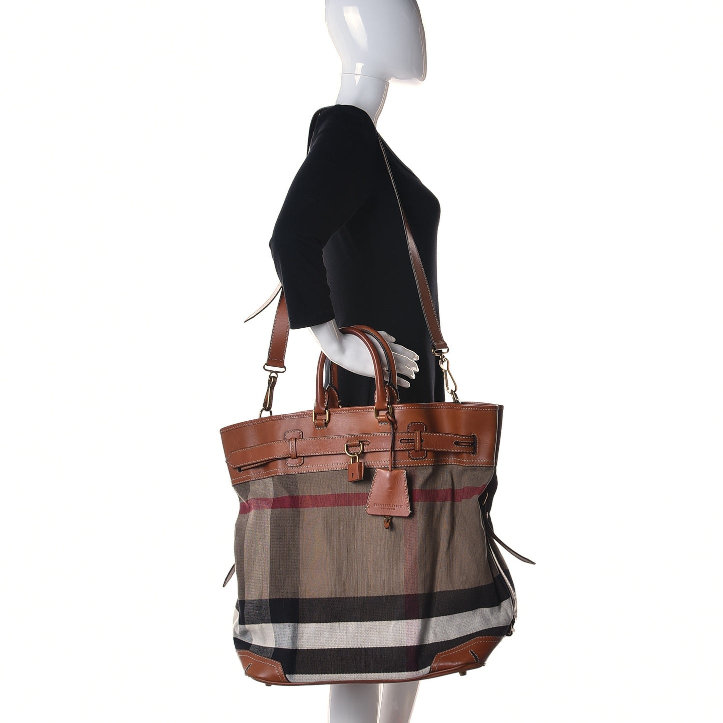Canvas Mega Check Traveler Tote Dark Tan
