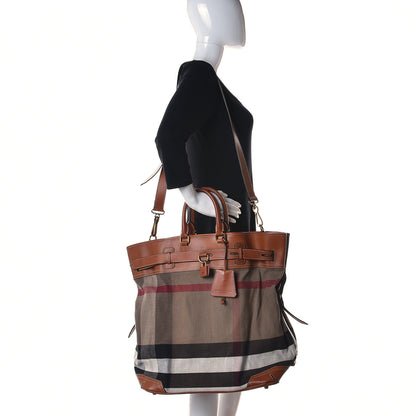 Burberry Canvas Mega Check Traveler Tote Dark Tan 2 of 36