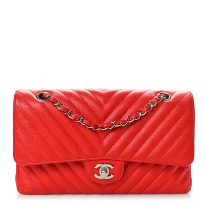 Chanel Caviar Chevron Quilted Medium Double Flap Red 1 of 10