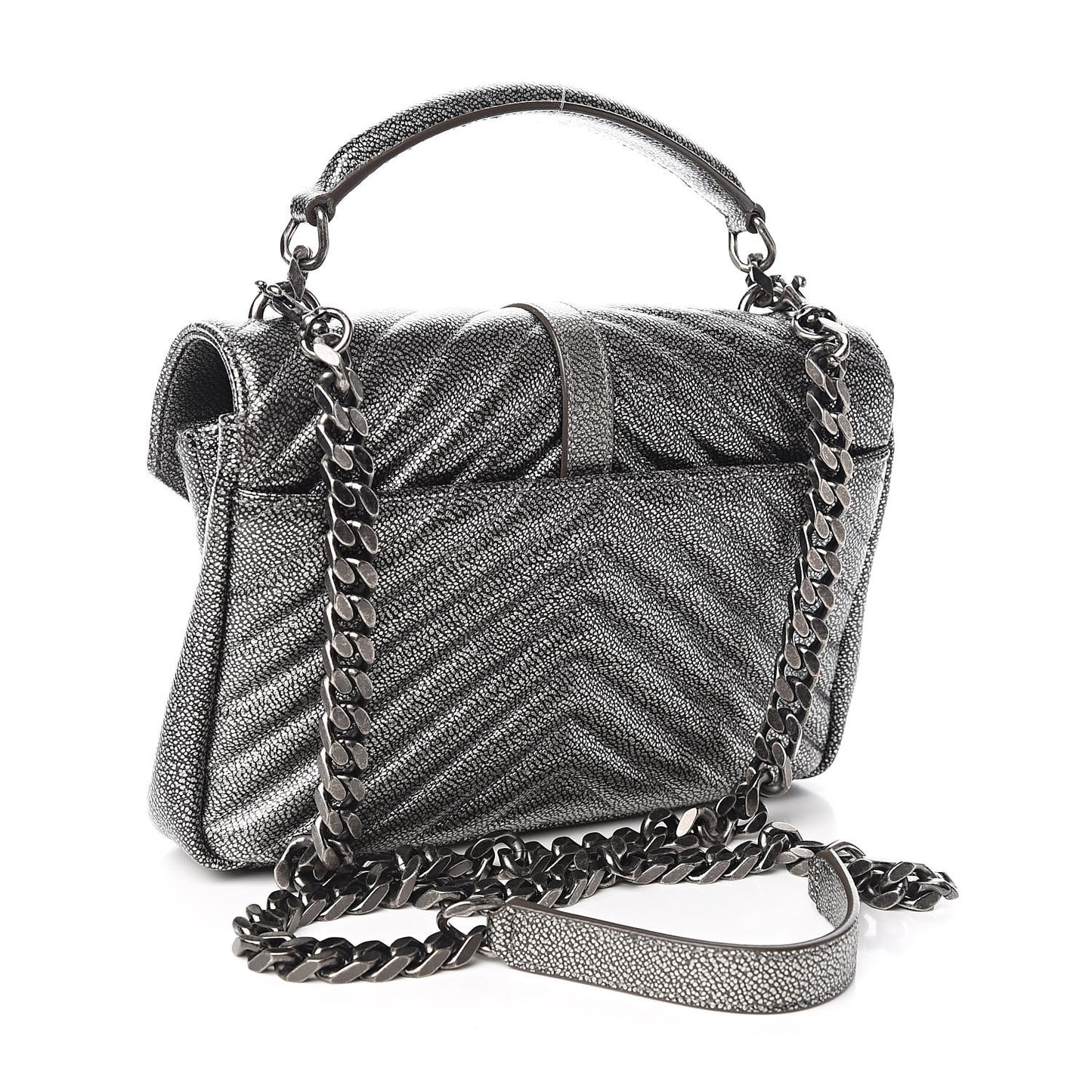 Metallic Grain De Poudre Matelasse Chevron Monogram Medium College Bag Gunmetal