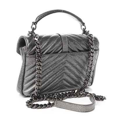Saint Laurent Metallic Grain De Poudre Matelasse Chevron Monogram Medium College Bag Gunmetal 3 of 10