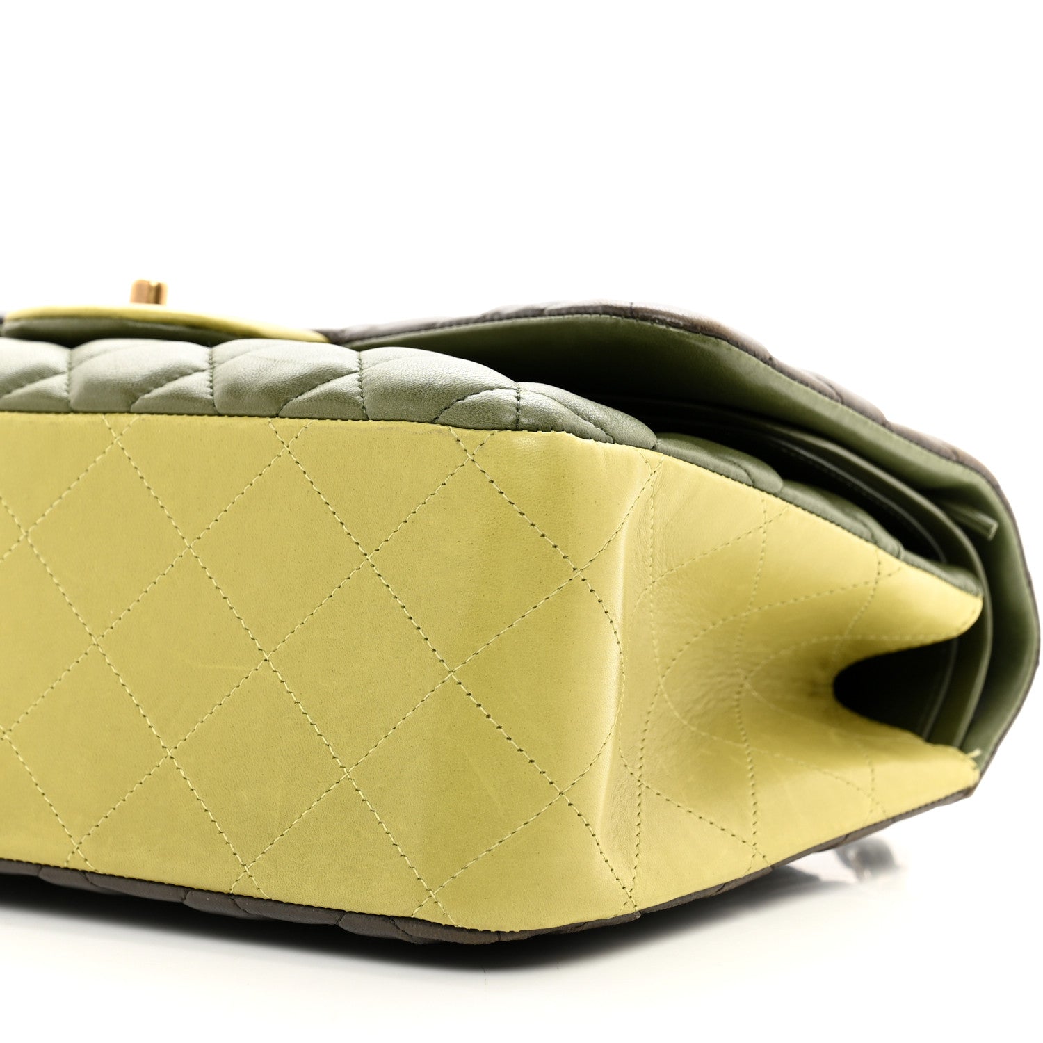 Chanel Lambskin Quilted Tri-Color Jumbo Double Flap Green Brown 10 of 12