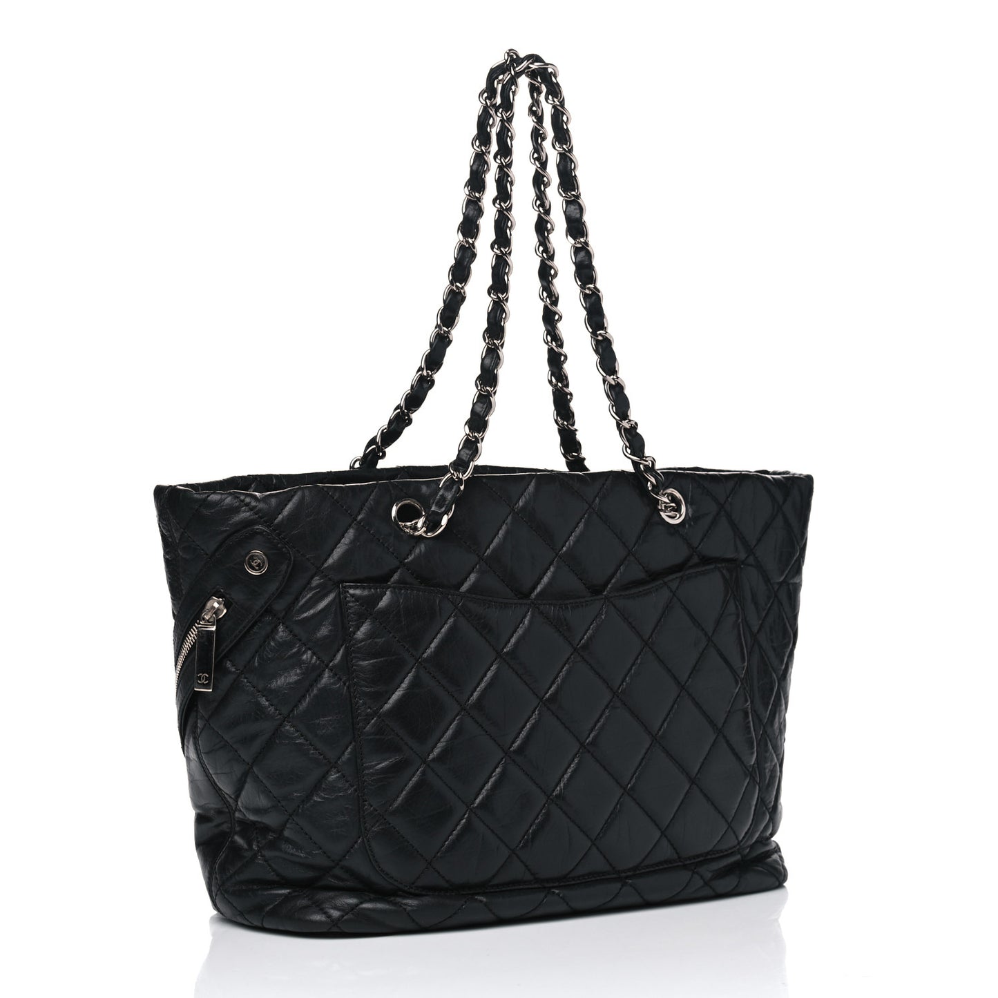 Aged Calfskin Quilted Large Cotton Club Tote Black