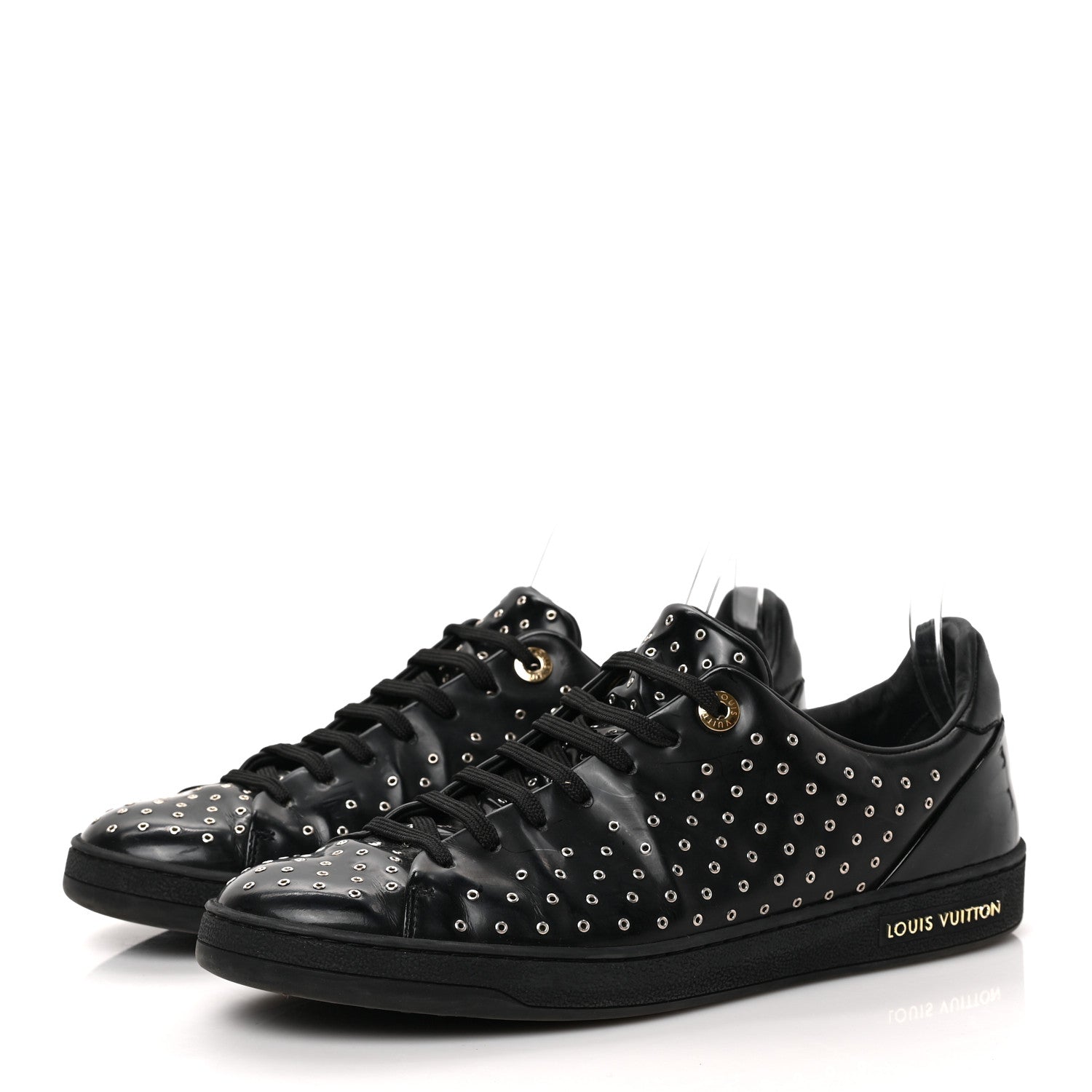 Louis Vuitton Patent Calfskin Studded Frontrow Sneakers 40 Black 3 of 8