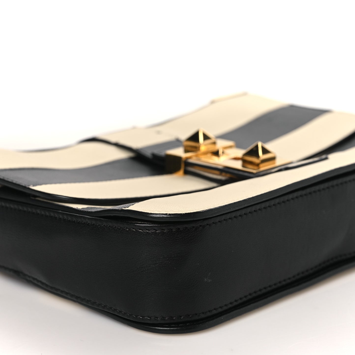 Nappa Striped B-Rockstud Flap Black Light Ivory