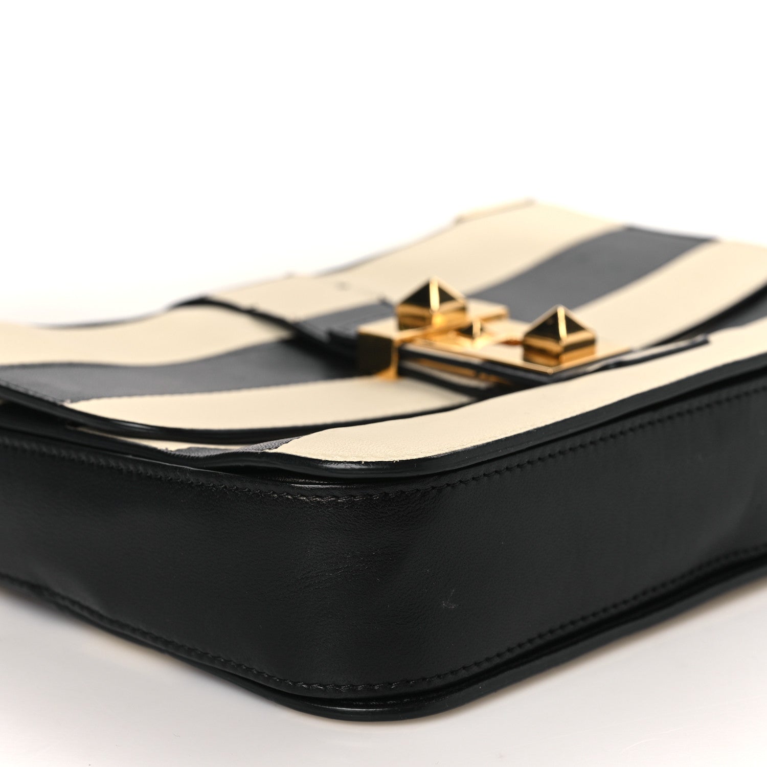 Valentino Garavani Nappa Striped B-Rockstud Flap Black Light Ivory 7 of 9