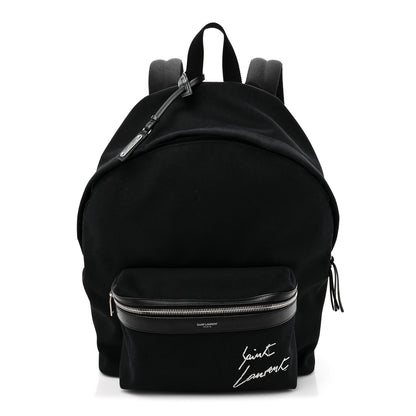 Saint Laurent Canvas Signature Embroidered City Backpack Black 1 of 12