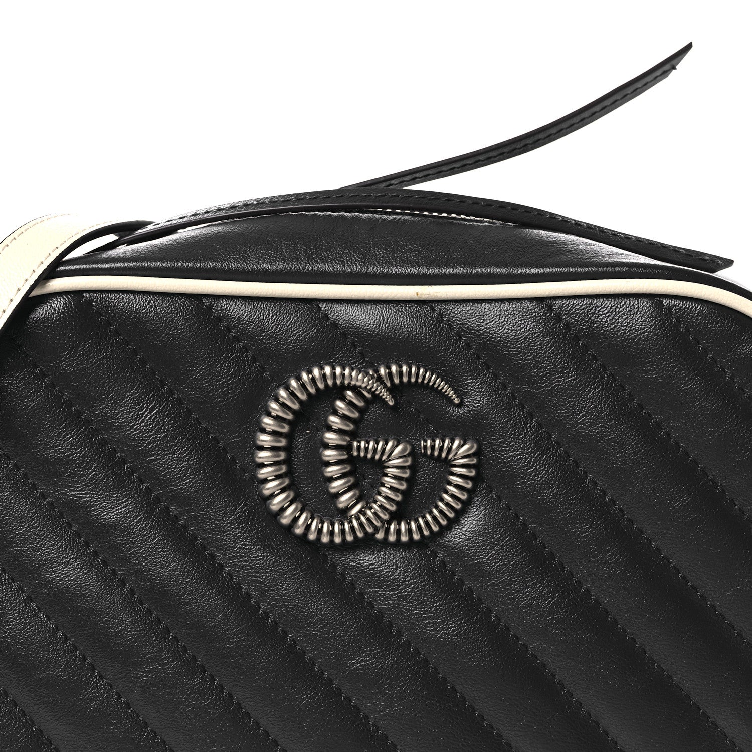 Gucci Vintage Effect Calfskin Matelasse Diagonal Small Torchon GG Marmont Chain Shoulder Bag Blue Agata Mystic White 8 of 10