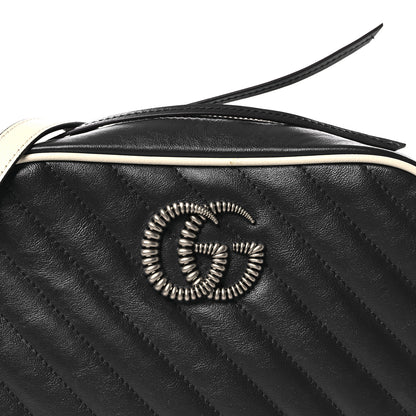 Gucci Vintage Effect Calfskin Matelasse Diagonal Small Torchon GG Marmont Chain Shoulder Bag Blue Agata Mystic White 8 of 10