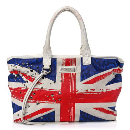 Jimmy Choo Denim Calfskin Studded Union Jack Print Tote 1 of 13