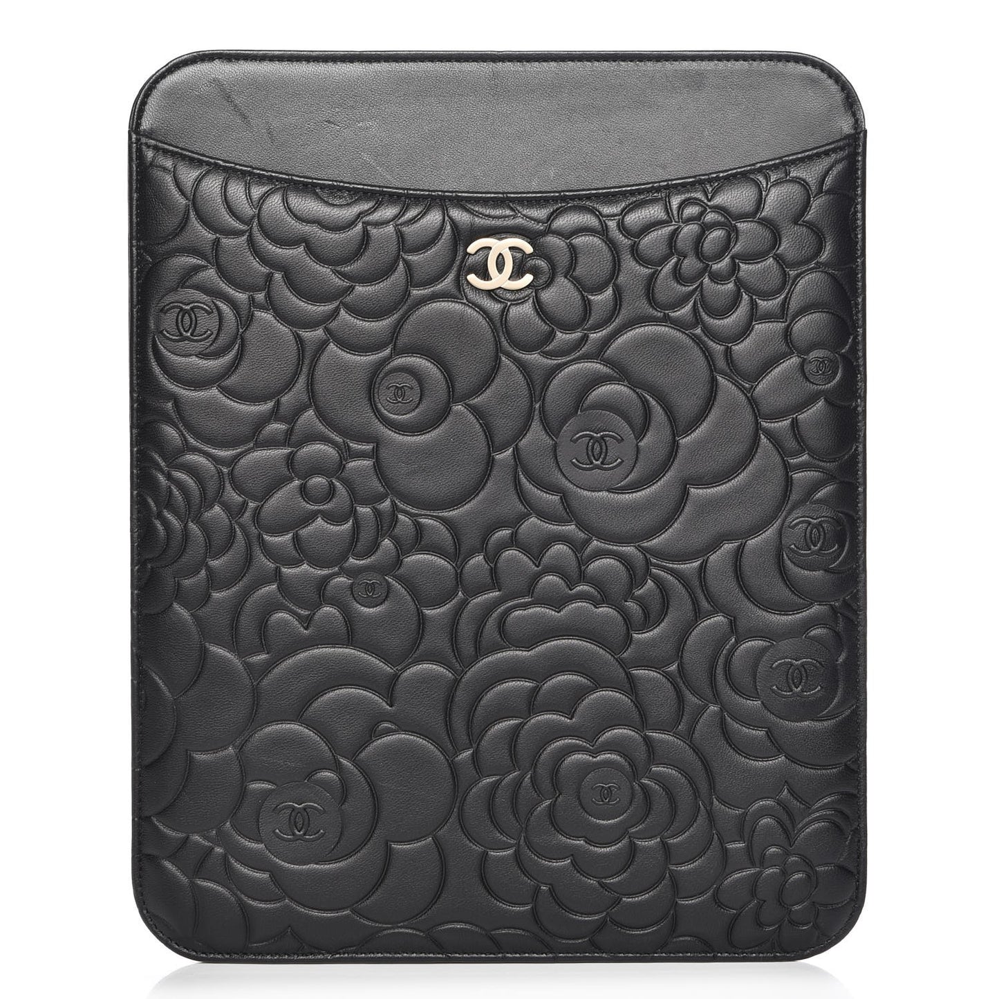 Lambskin Camellia Embossed iPad Case Black