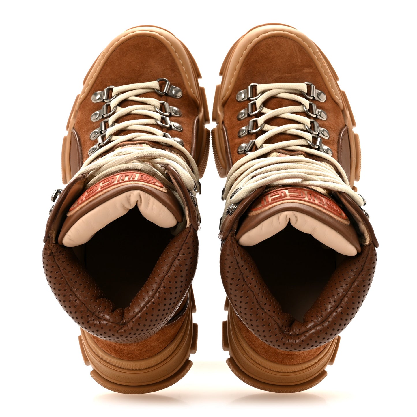 X SEGA Suede Calfskin GG Monogram Womens Flashtrek High-Top Sneakers 38 New Cuir Beige Ruggine