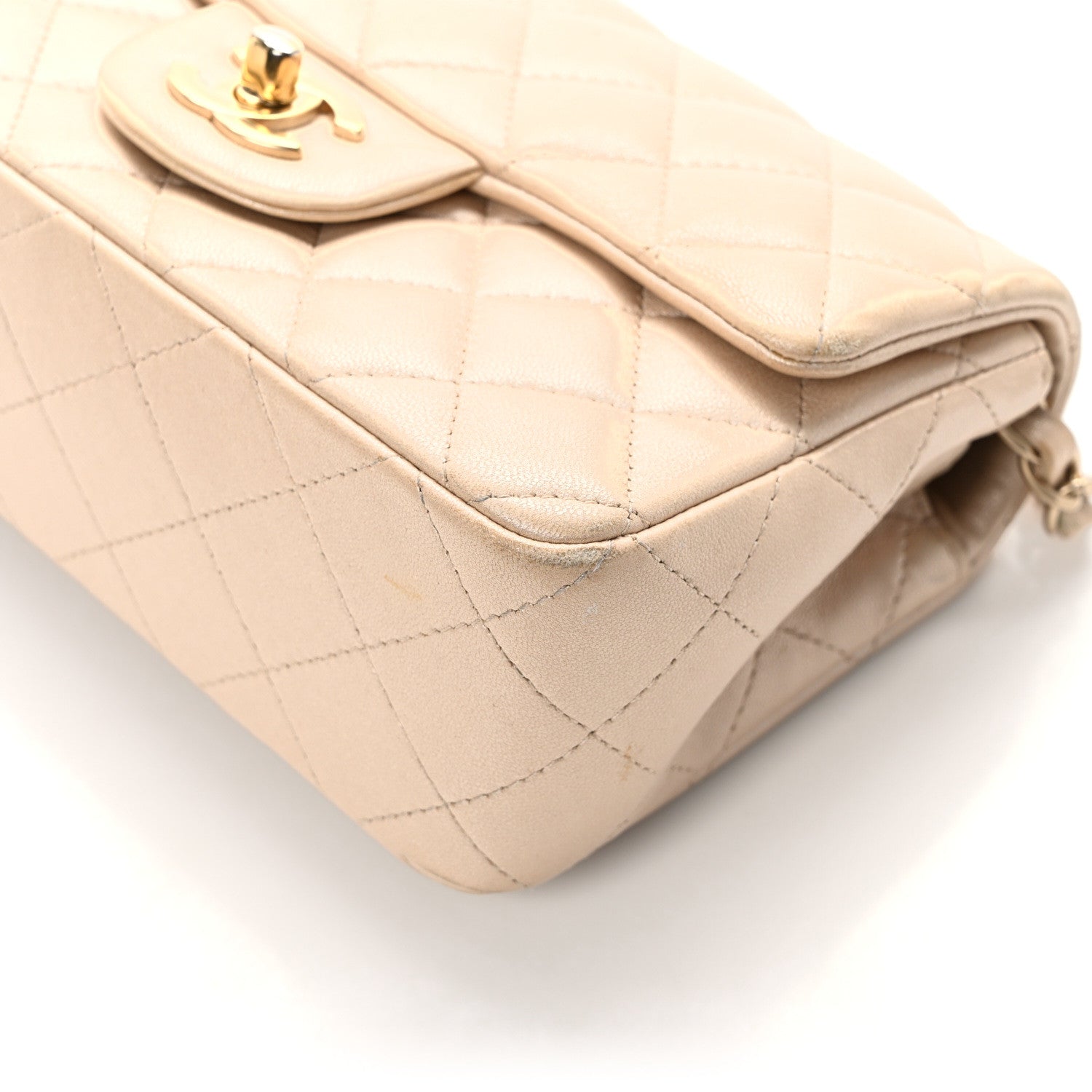 Chanel Iridescent Calfskin Quilted Mini Rectangular Flap Beige 11 of 12
